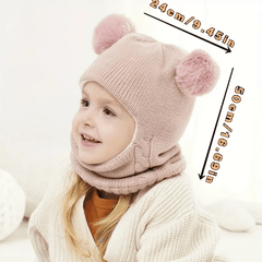 Winter Kids Hat & Scarf 2-in-1 Knitted Ear Protection Head Cover