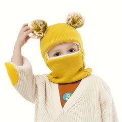 Winter Kids Hat & Scarf 2-in-1 Knitted Ear Protection Head Cover
