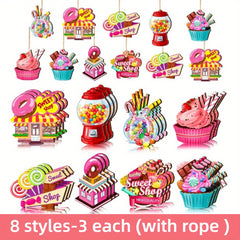 24pcs Wooden Lollipop Christmas Tree Hanging Decoration with Rope