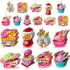 24pcs Wooden Lollipop Christmas Tree Hanging Decoration with Rope