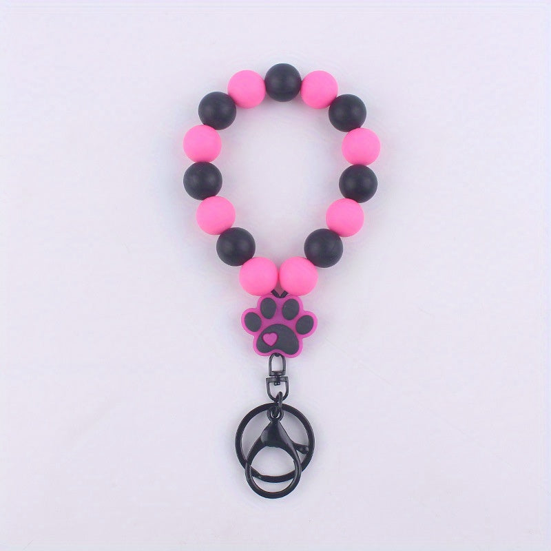 Cartoon Silicone Dog Paw Pendant Keyring Beaded Keychain