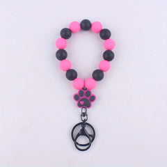 Cartoon Silicone Dog Paw Pendant Keyring Beaded Keychain