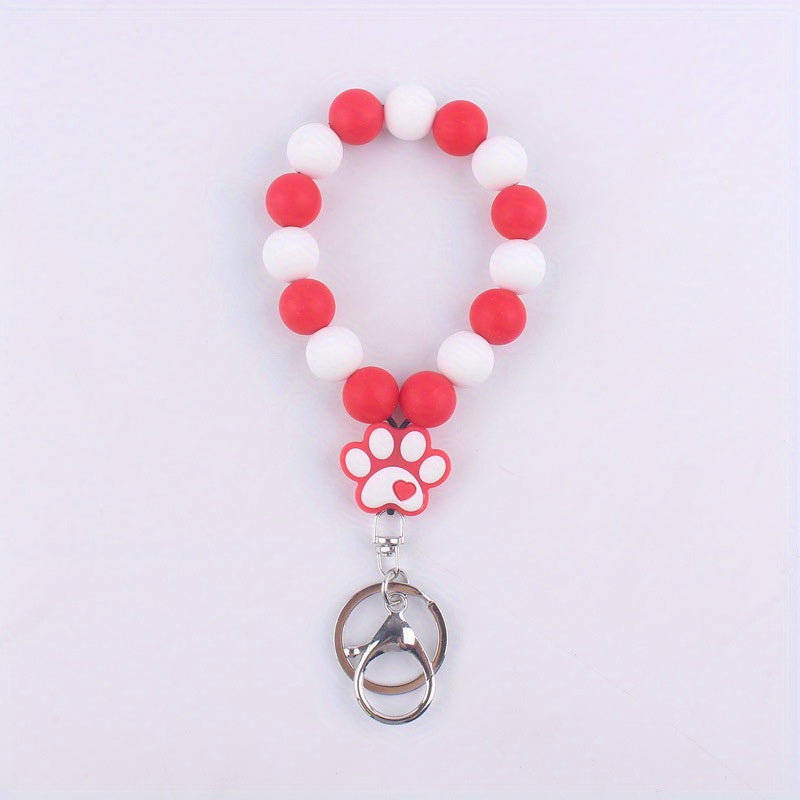 Cartoon Silicone Dog Paw Pendant Keyring Beaded Keychain