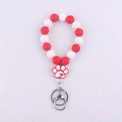 Cartoon Silicone Dog Paw Pendant Keyring Beaded Keychain