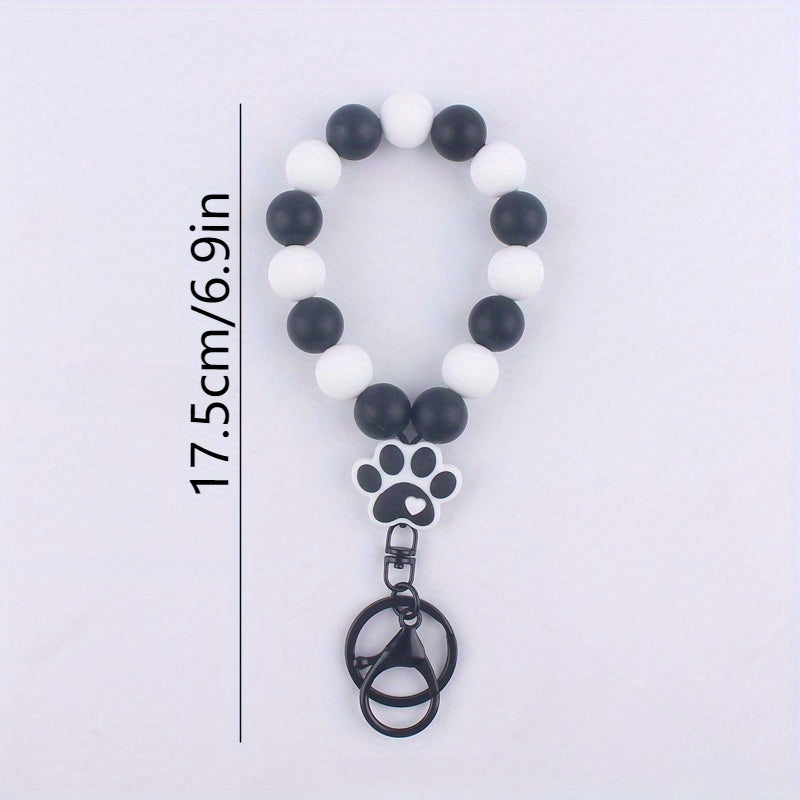 Cartoon Silicone Dog Paw Pendant Keyring Beaded Keychain