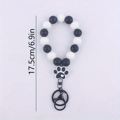 Cartoon Silicone Dog Paw Pendant Keyring Beaded Keychain
