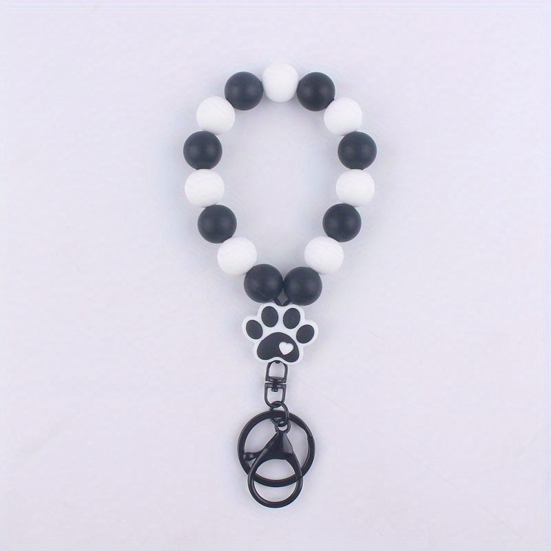 Cartoon Silicone Dog Paw Pendant Keyring Beaded Keychain