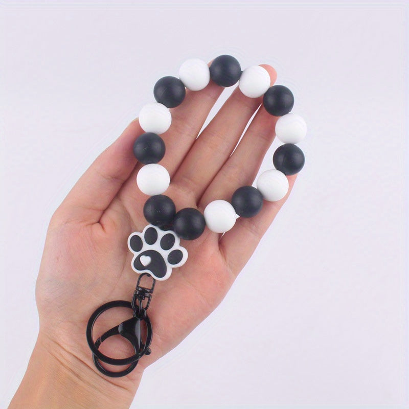Cartoon Silicone Dog Paw Pendant Keyring Beaded Keychain
