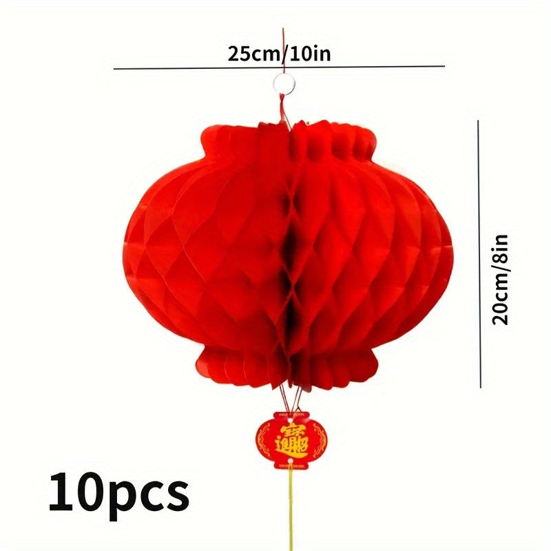 10pcs Red Paper Lights Hanging Lanterns Holiday Decorations