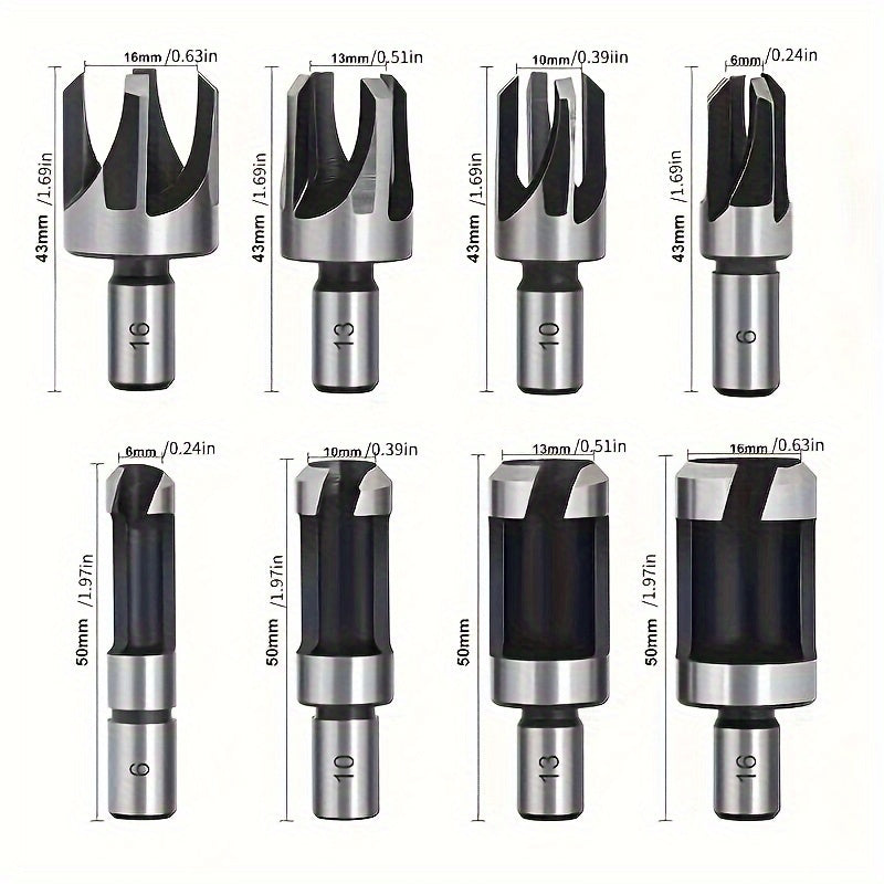 8pcs Countersunk Head Wooden Plug Drill Set