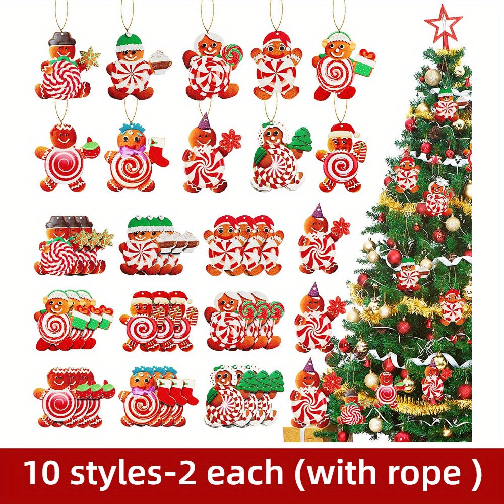 20pcs Red Cartoon Christmas Candy Tree Hanging Decorations with Rope