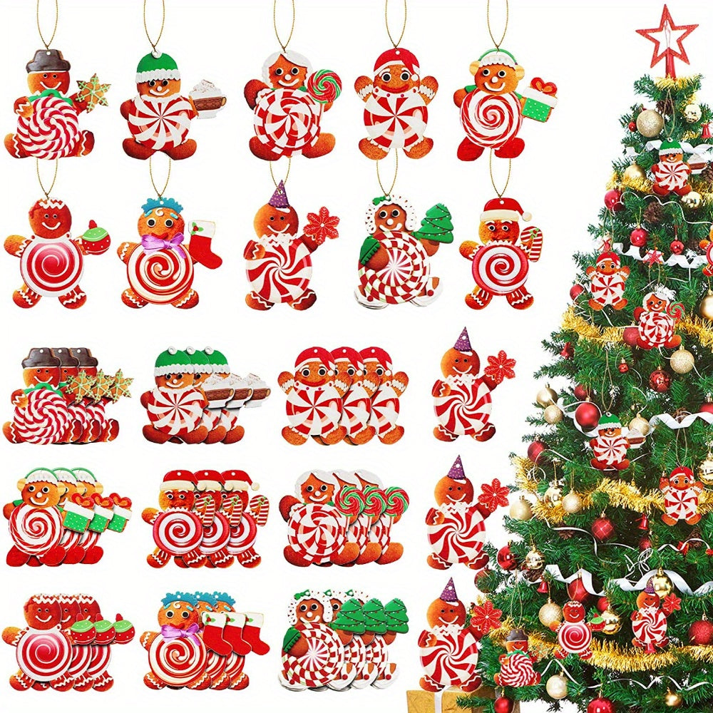 20pcs Red Cartoon Christmas Candy Tree Hanging Decorations with Rope