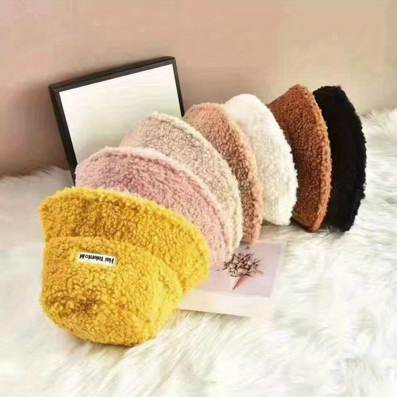 Solid Woollen Bucket Hat Lightweight Warm Winter Cap