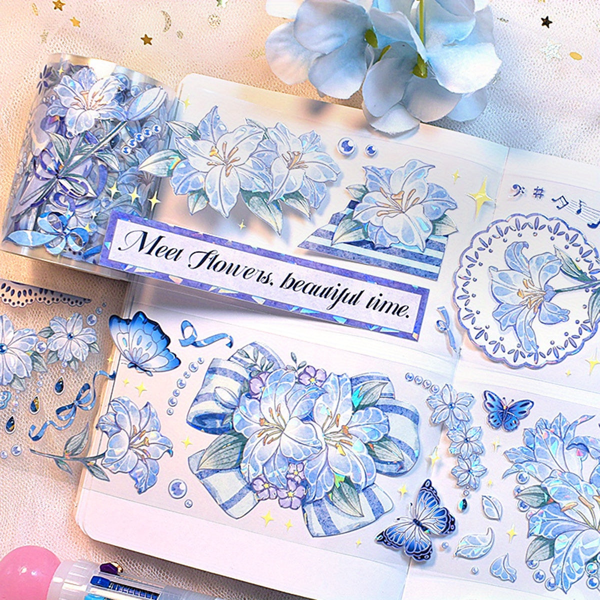 Floral Stickers Set Crystal Stereo Waterproof Stickers 2 Meters