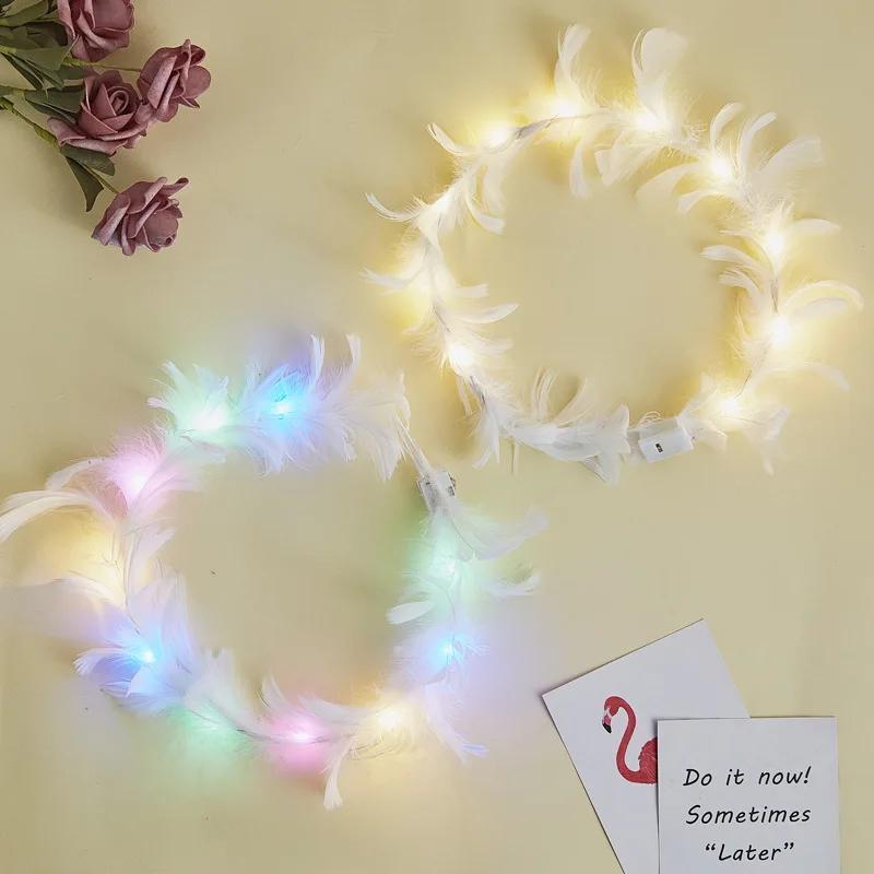 LED Glowing Goose Feather Fairy Wreath for Halloween
