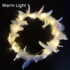 LED Glowing Goose Feather Fairy Wreath for Halloween