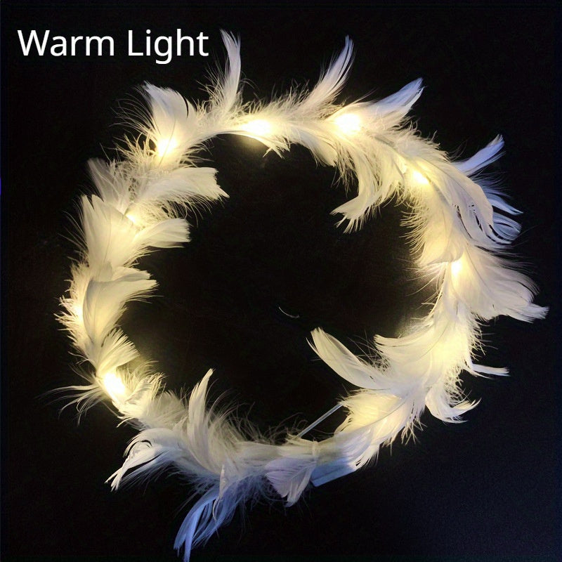 LED Glowing Goose Feather Fairy Wreath for Halloween