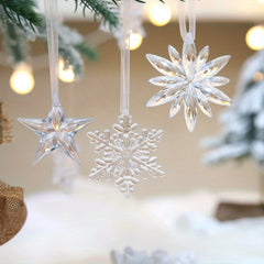 3pcs Transparent Snowflake Pendants Christmas Tree Decorations