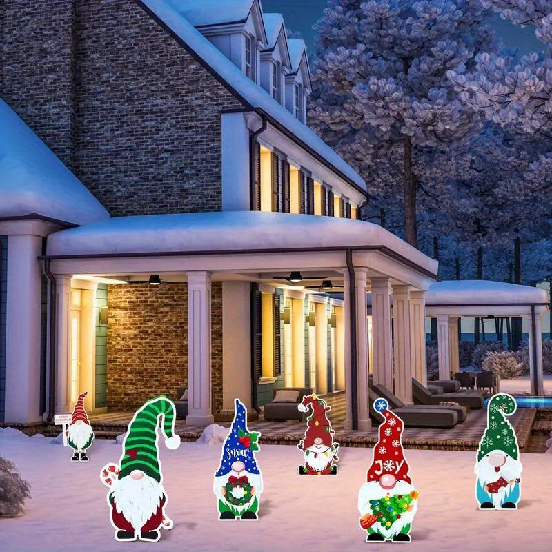 6pcs Plastic Christmas Gnome Garden Stakes Outdoor Decor