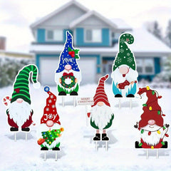 6pcs Plastic Christmas Gnome Garden Stakes Outdoor Decor