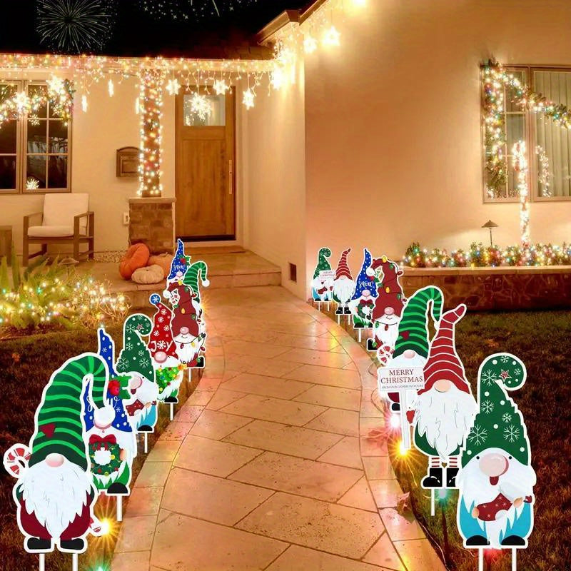 6pcs Plastic Christmas Gnome Garden Stakes Outdoor Decor