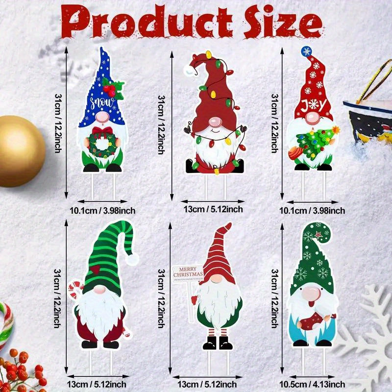 6pcs Plastic Christmas Gnome Garden Stakes Outdoor Decor