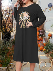 Cactus Graphic Lounge Dress Long Sleeve Tee Sleep Dress
