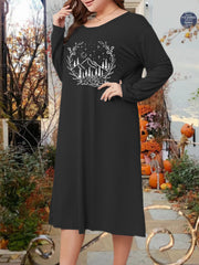 Floral & Mountain Print Long Sleeve Lounge Dress