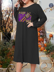 Leopard Rugby & Letter Print Long Sleeve Tee Sleep Dress