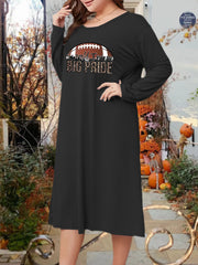 Sporty Lounge Dress Women's Plus Rugby & Leopard Letter Print Long Sle