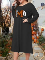 Sporty Lounge Dress Rugby & Letter Print Long Sleeve Tee Sleep Dress