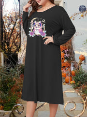 Owl & Moon Print Long Sleeve Tee Sleep Dress