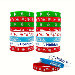5pcs Christmas Silicone Bracelets Rubber Band Holiday Wrist Bands Party Favors