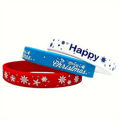 5pcs Christmas Silicone Bracelets Rubber Band Holiday Wrist Bands Party Favors