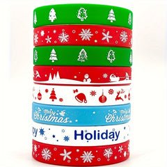 5pcs Christmas Silicone Bracelets Rubber Band Holiday Wrist Bands Party Favors