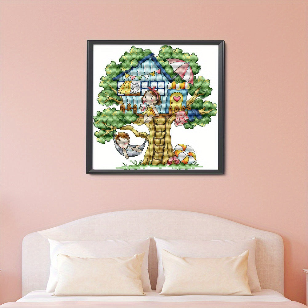 DIY Cross Stitch Kit Tree House Pattern Material Package