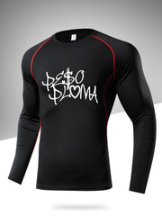 Men's Letter Print Compression Shirt Athletic Baselayer