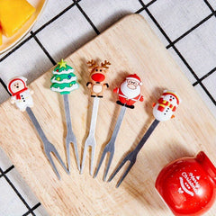 Christmas Stainless Steel Fruit Fork Set - Cartoon Shape Fork Set