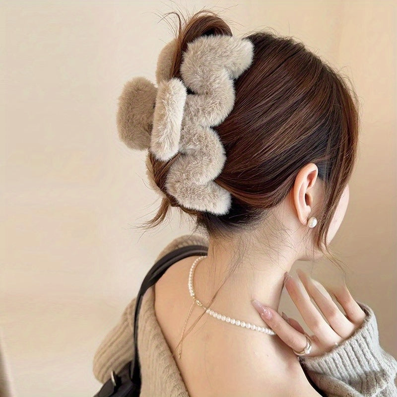 Cream Rabbit Hair Clip Autumn/Winter Plush Hair Clip