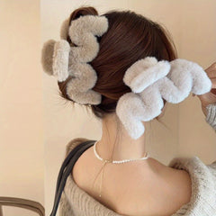 Cream Rabbit Hair Clip Autumn/Winter Plush Hair Clip