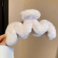 Cream Rabbit Hair Clip Autumn/Winter Plush Hair Clip