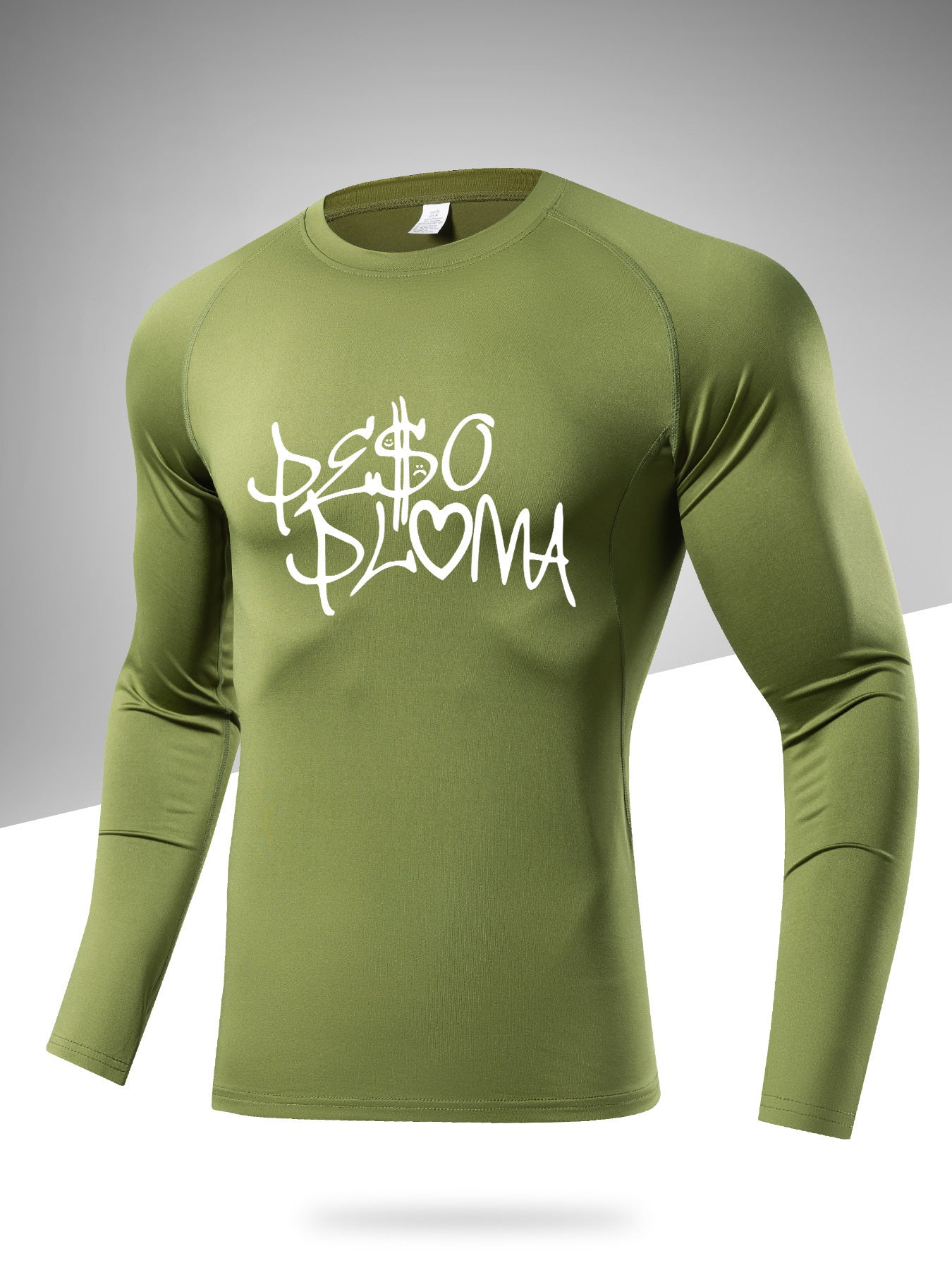 Men's Letter Print Compression Shirt Athletic Cold Weather Baselayer
