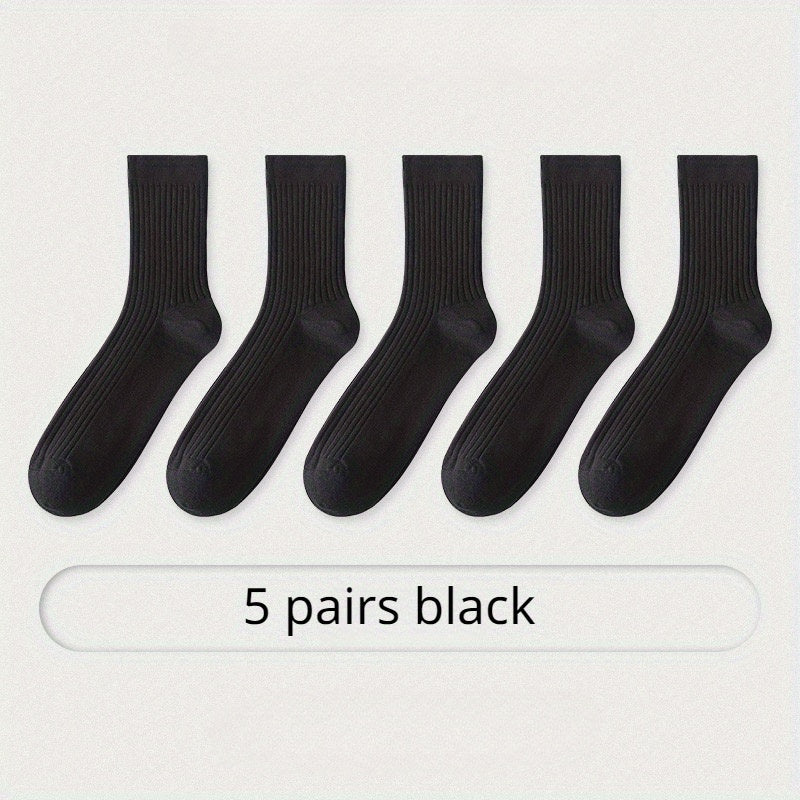 5pairs Men's Business Cotton Socks Mid-calf Crew Socks