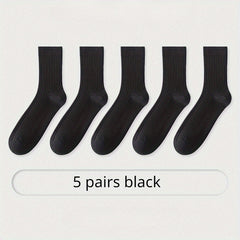 5pairs Men's Business Cotton Socks Mid-calf Crew Socks
