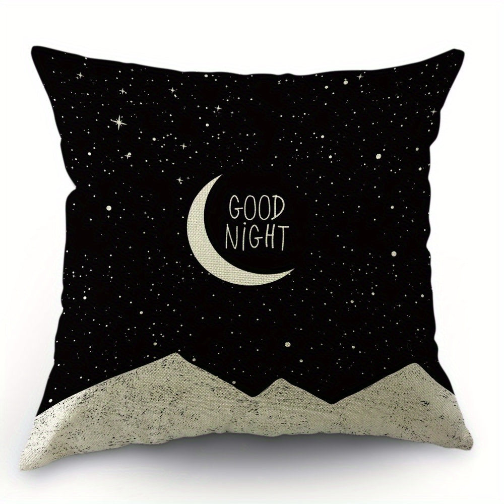 Moon Throw Pillow Cover Night Sky Mountains Good Night Quote Square Cushion
