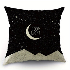 Moon Throw Pillow Cover Night Sky Mountains Good Night Quote Square Cushion