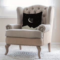 Moon Throw Pillow Cover Night Sky Mountains Good Night Quote Square Cushion