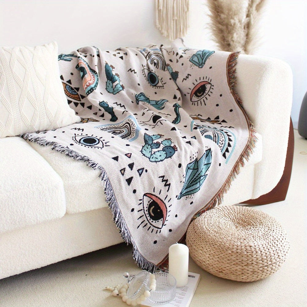 Bohemian Knitted Rainbow Tassel Blanket Outdoor Camping Sofa Blanket