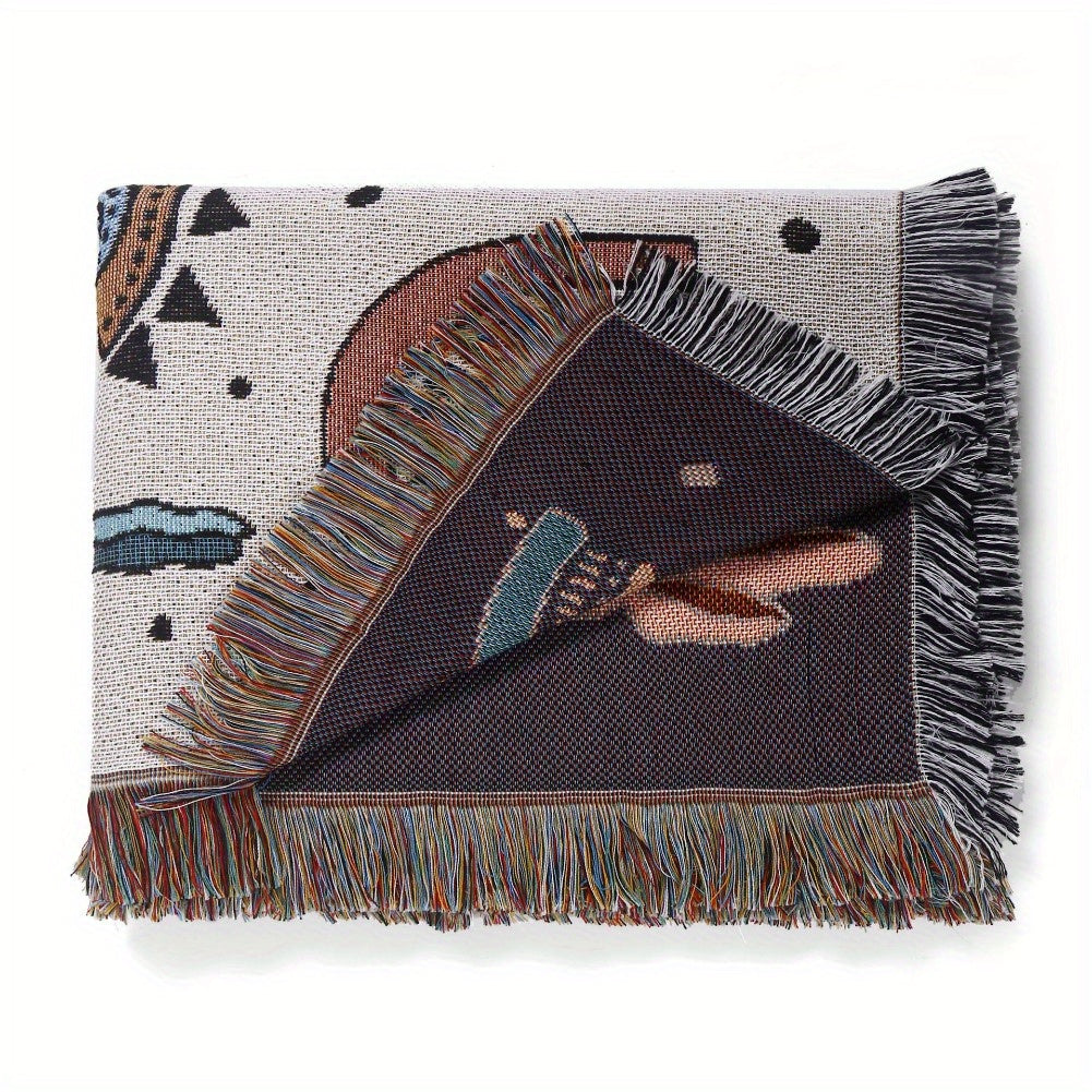 Bohemian Knitted Rainbow Tassel Blanket Outdoor Camping Sofa Blanket