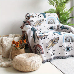 Bohemian Knitted Rainbow Tassel Blanket Outdoor Camping Sofa Blanket